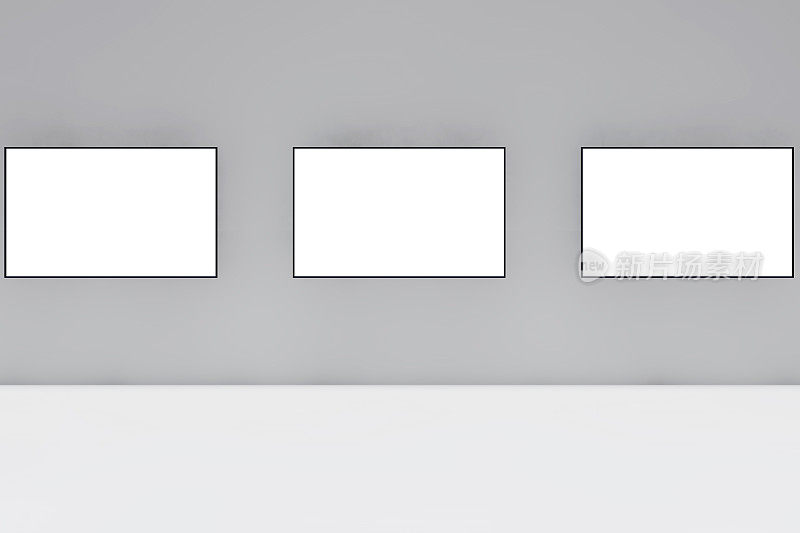 现代画廊与空框架- 3d渲染插图